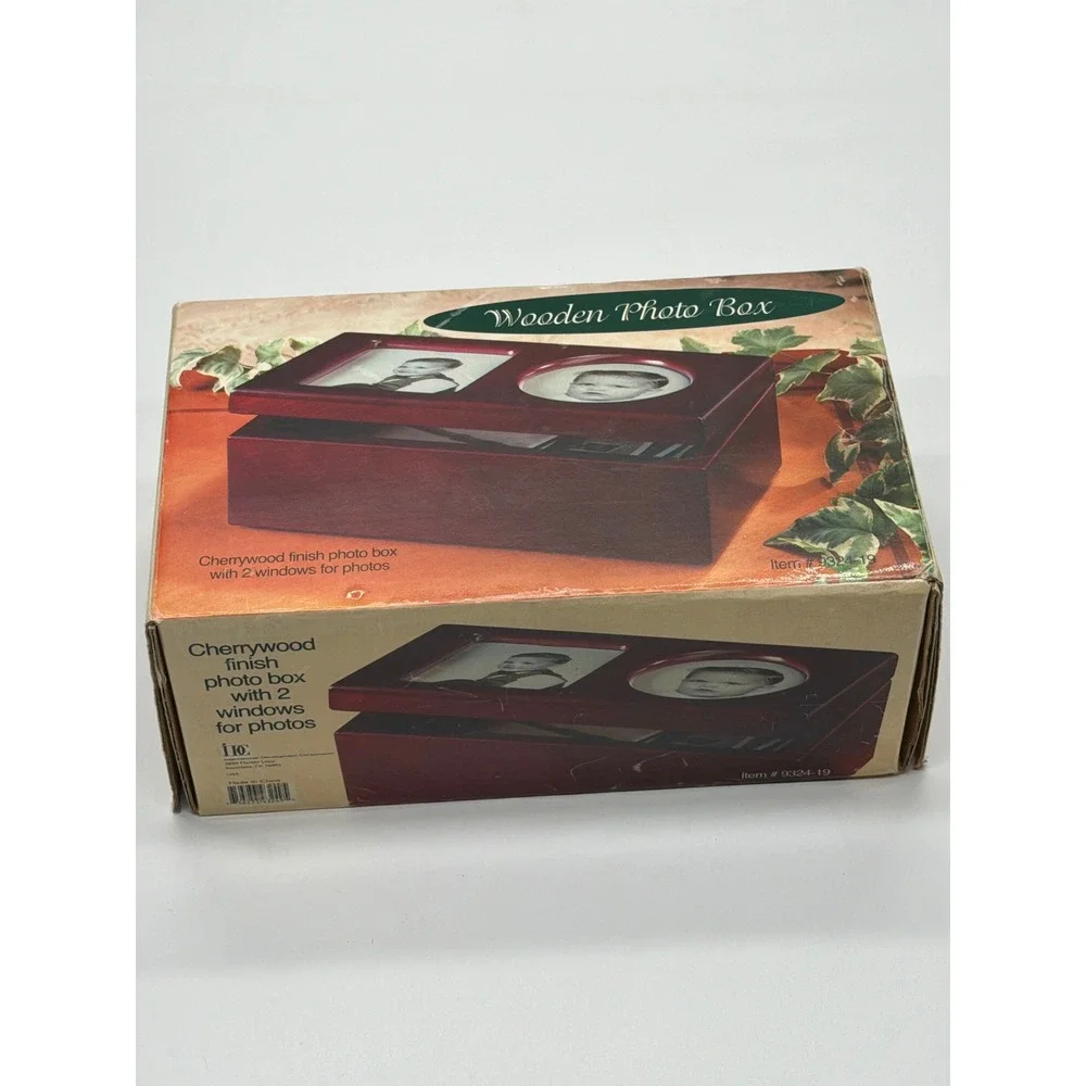 IDC Cherrywood Finish Wooden Photo Box with 2 Picture Windows 9324-19 NEW